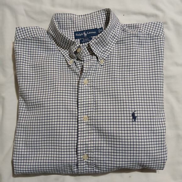 Ralph Lauren Men's XL Blake 100% Blue Check Long-Sleeved Button-Up/Down Pony - Picture 7 of 12